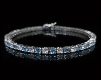Swiss Blue Topaz Tennis Bracelet: Sterling Silver Round Stone Bracelet
