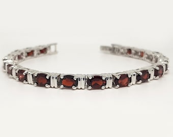 Oval Garnet Tennis Bracelet: 925 Sterling Silver, January Birthstone