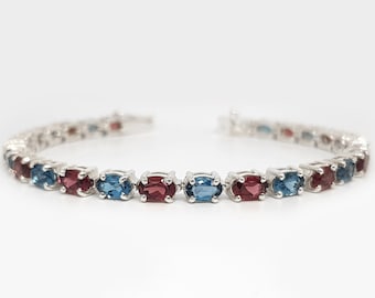 London Blue Topaz Garnet Bracelet: 925 Sterling Silver Tennis Bracelet