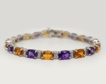 Natural Citrine Amethyst Bracelet in 925 Silver I Oval Tennis Bracelet I Citrine Amethyst Jewelry I Handmade Bracelet I Wedding Jewelry