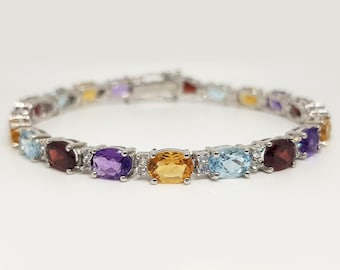 Multi Stone Sterling Silver Bracelet: Natural Gemstone Jewelry