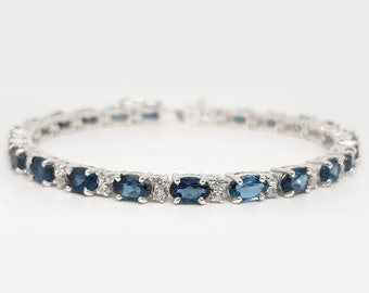 London Blue Topaz Bracelet: 925 Sterling Silver Tennis Bracelet