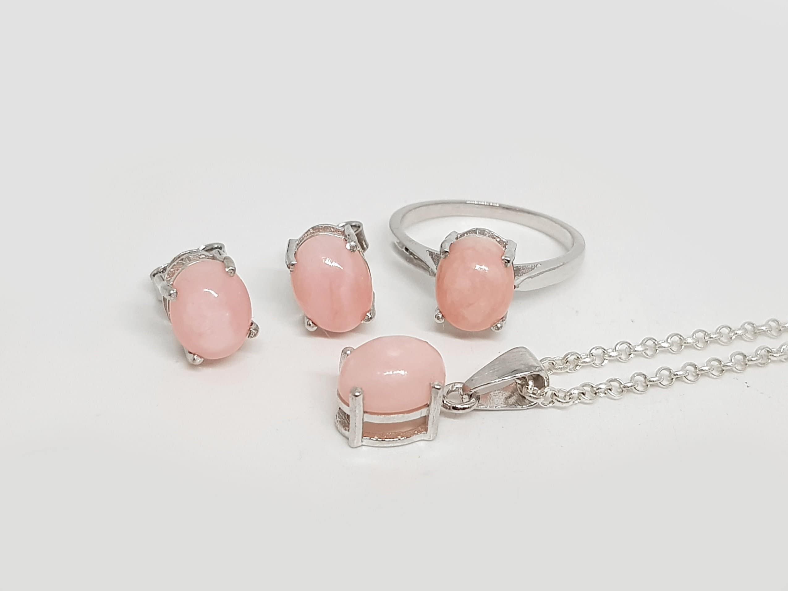 Pink Opal Jewelry Set in 925 Sterling Silver, Natural Pink