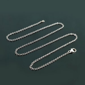 May include: A silver chain necklace with a lobster clasp closure.