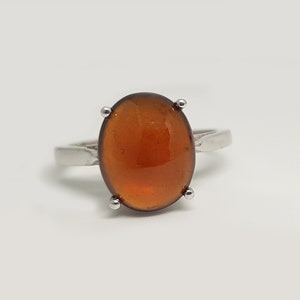 Natural Hessonite Ring in 925 Sterling Silver-Single Stone Ring-Hessonite Jewelry-Reddish Gemstone Ring-Dark Red Shade