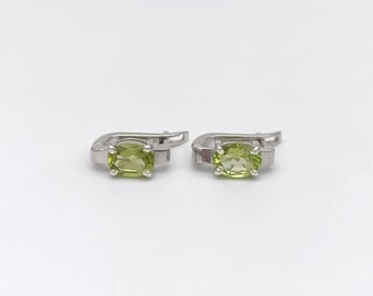 Oval Peridot Earrings: Natural Gemstone, 925 Sterling Silver