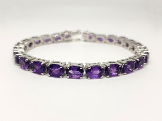 Natural Amethyst Bracelet in 925 Sterling Silver Women Amethyst