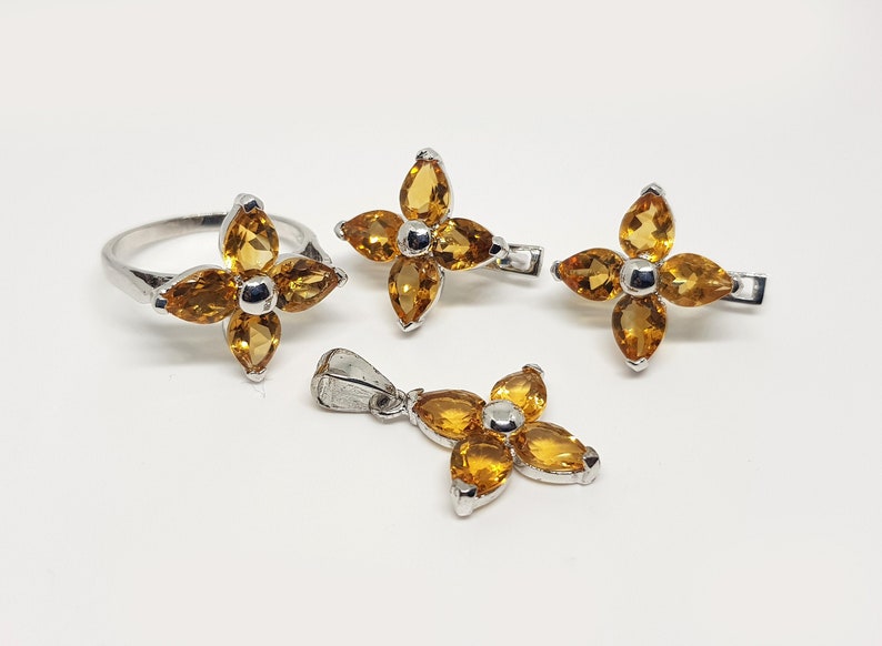 Citrine Jewelry Set,925 Sterling Silver, Natural Citrine Silver Earrings, Citrine Pendant, Citrine Ring, Yellow stone Earrings for Women image 1