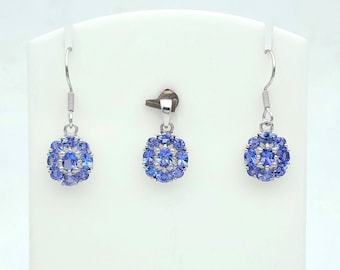 Tanzanite Jewelry Set: Sterling Silver Ring, Earrings & Pendant