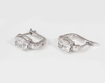 Oval White Topaz Earrings, 925 Sterling Silver, Women's Jewelry