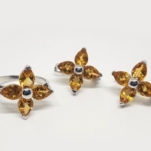 Citrine Jewelry Set,925 Sterling Silver, Natural Citrine Silver Earrings, Citrine Pendant, Citrine Ring, Yellow stone Earrings for Women image 3
