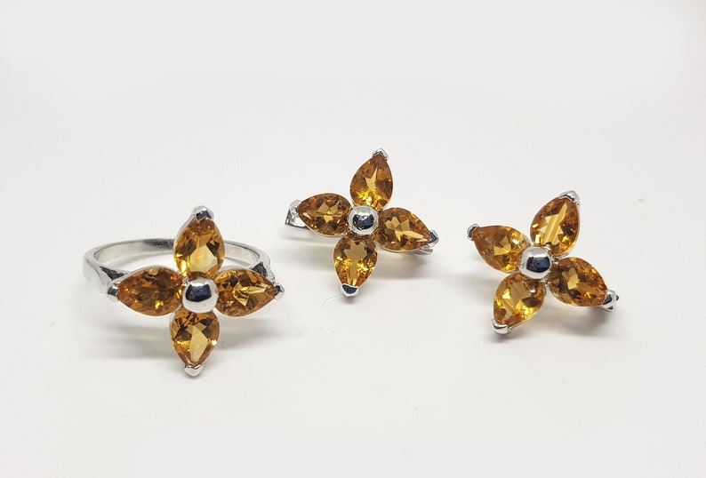 Citrine Jewelry Set,925 Sterling Silver, Natural Citrine Silver Earrings, Citrine Pendant, Citrine Ring, Yellow stone Earrings for Women image 3