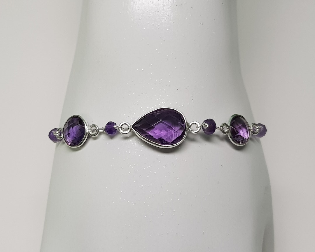 Amethyst Silver Bracelet-women Amethyst Silver Bracelet-purple Stone ...