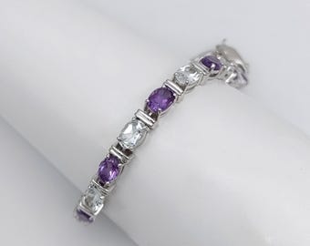 Ametist & Vit Topas Topas Tennisarmband, 925 Sterling Silver