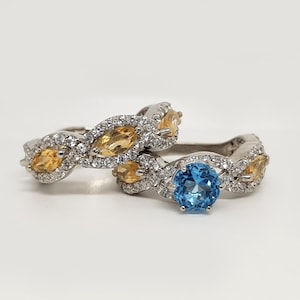 Natural Citrine Swiss Blue Topaz Ring in 925 Sterling Silver, Stackable Rings, Rings For Women, Citrine Blue Topaz Jewelry