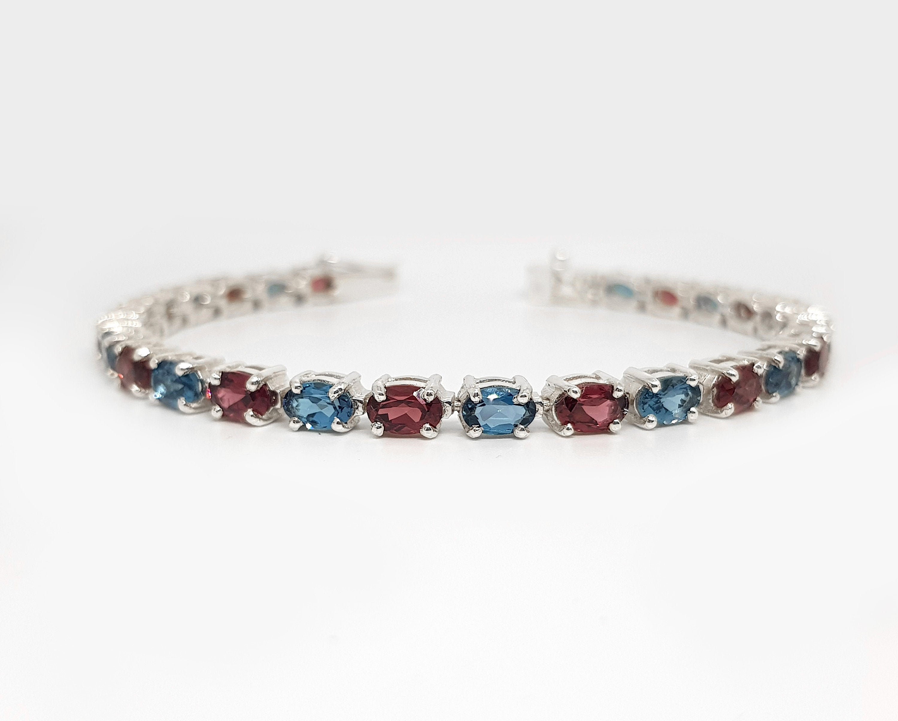 7.0mm Heart-Shaped Garnet and Diamond Accent Beaded Cascading Three Stone  Bangle in Sterling Silver | Zales