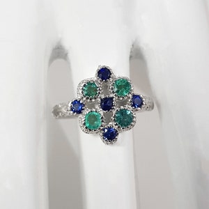 Emerald Sapphire Ring: 925 Sterling Silver Gemstone Ring
