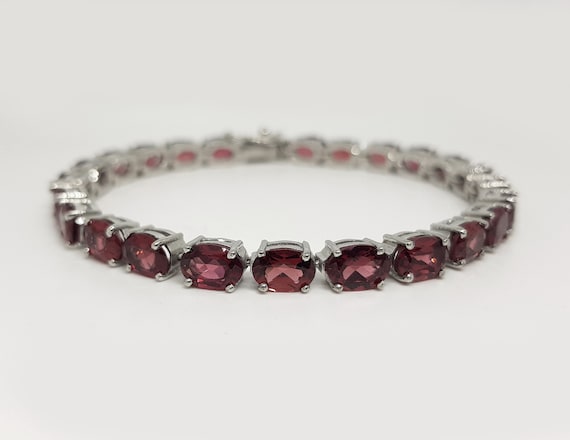 Bracelet Femme En Argent Sterling 925 Avec Grenat Rhodolite Naturel - Longueur 8.5 Pouces