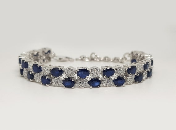 Natural Sapphire Bracelet in 925 Silver, Sapphire Tennis Bracelet, Natural Sapphire, Sapphire Jewelry,Bracelet for women, Cut Oval Sapphire