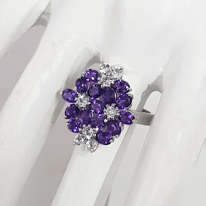 Amethyst & White Topaz Ring: 925 Sterling Silver Statement Ring