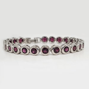 Natural Garnet Tennis Bracelet: 925 Sterling Silver Round Gemstone