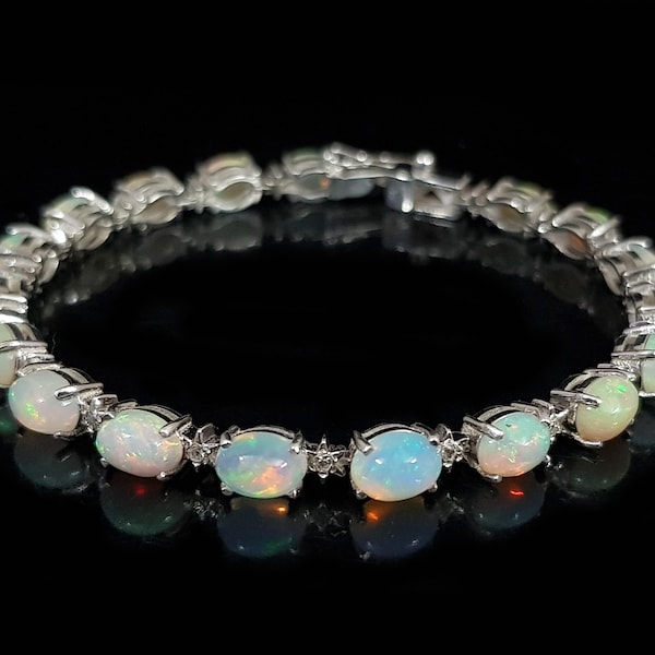 Natural Ethiopian Opal Bracelet in 925 Sterling Silver, Tennis Bracelet, Oval Opal Bracelet For Women, Opal Jewelry,Gift