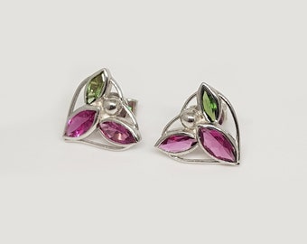 Natural Tourmaline Stud Earrings In 92.5 Sterling Silver For Women and Girls, Tourmaline Jewelry, Gift For Her, Handmade