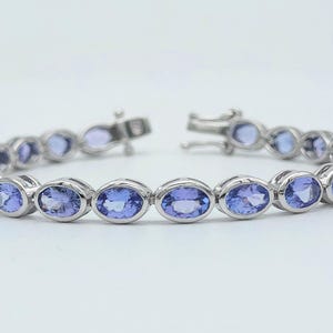 Tanzanite Silver Tennis Bracelet for Women – Genuine Tanzanite Gemstone in 925 Sterling Silver, Wedding Jewelry Gift