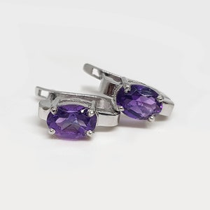 Pendientes de amatista en plata de ley 925 para mujeres y niñas, pendientes de amatista ovalada genuina