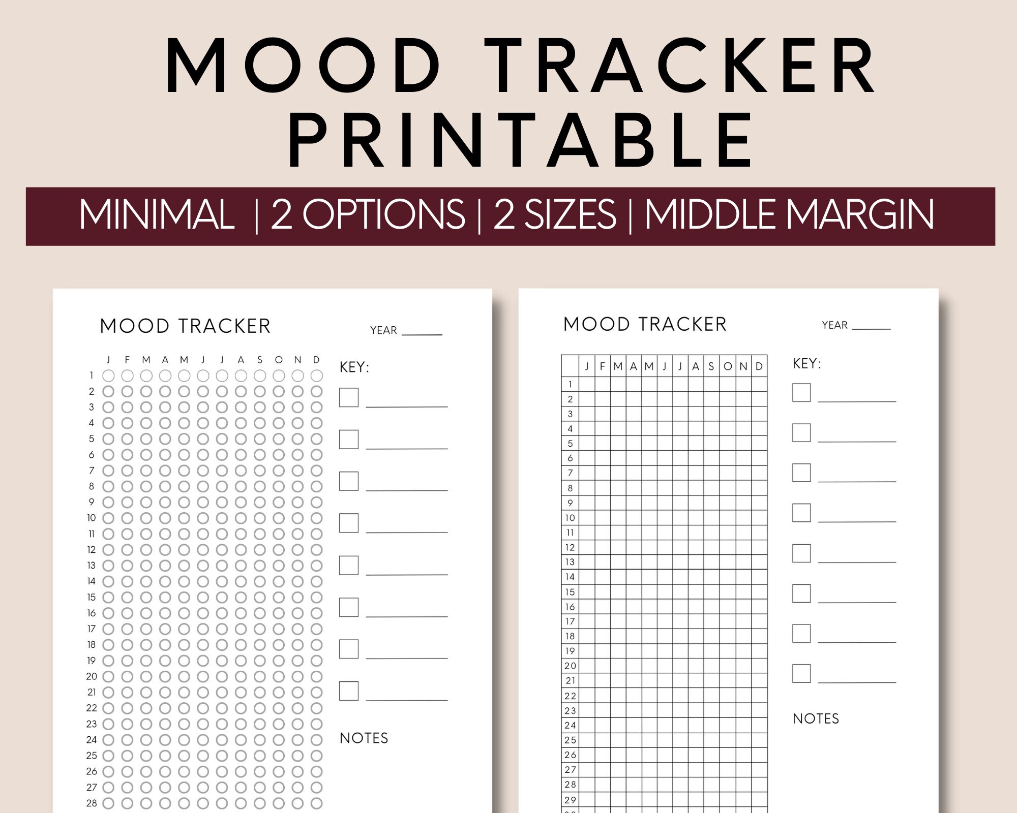 Mood Tracker Printable, Mood Tracker PDF, Yearly Mood Log, Mood Log