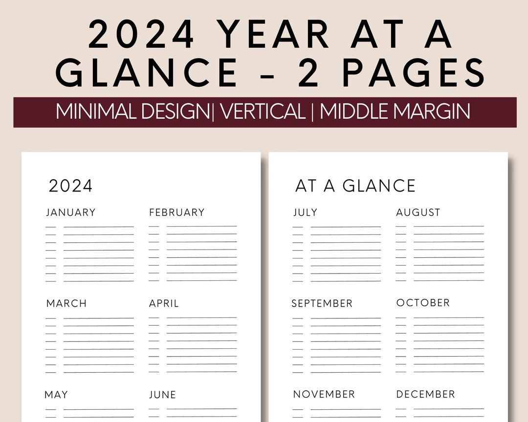 2024 Year at A Glance, Calendar on Two Pages, 2024 Printable, A4 A5