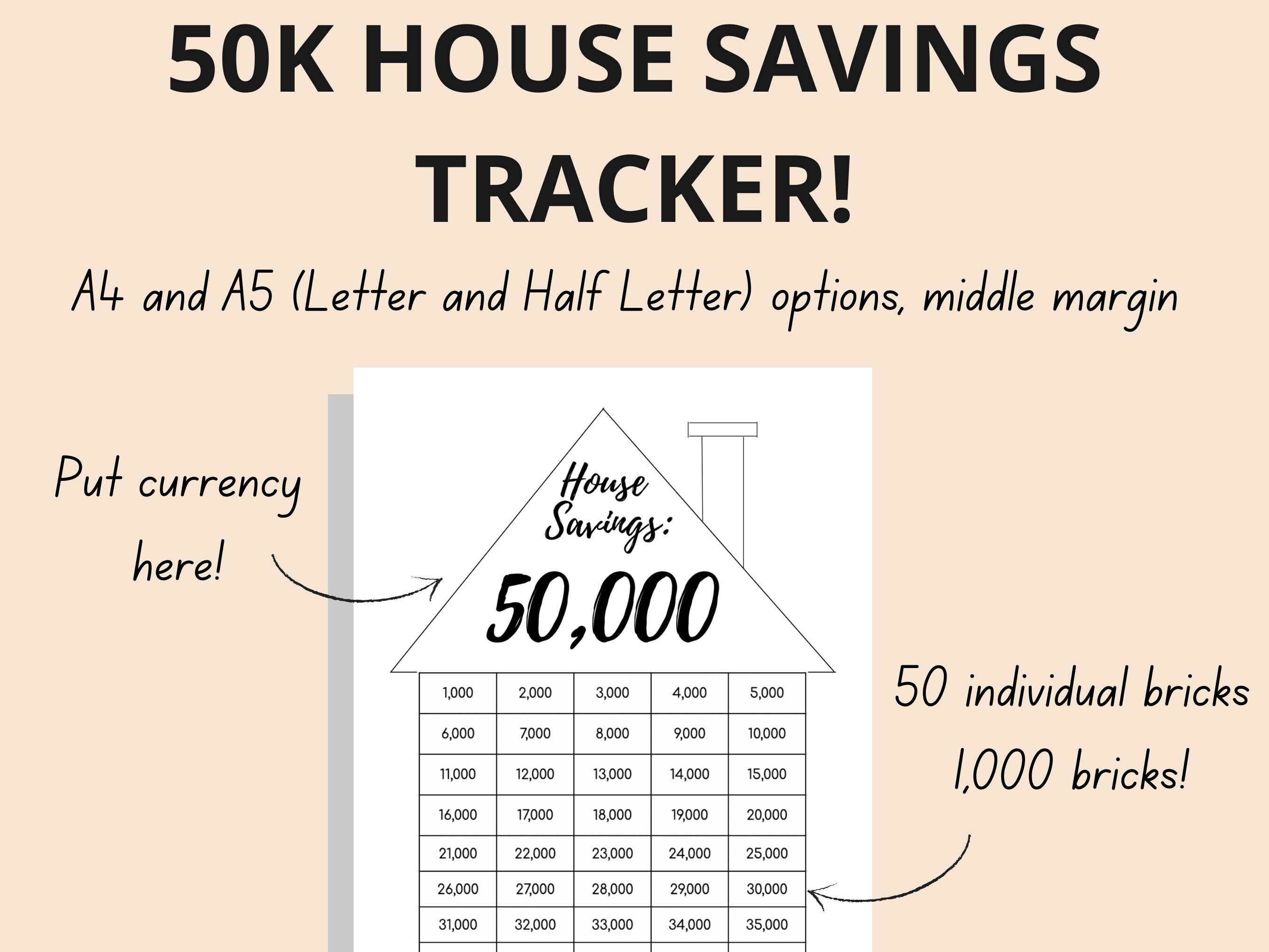 50k House Savings Tracker Printable House Sinking Funds Etsy UK