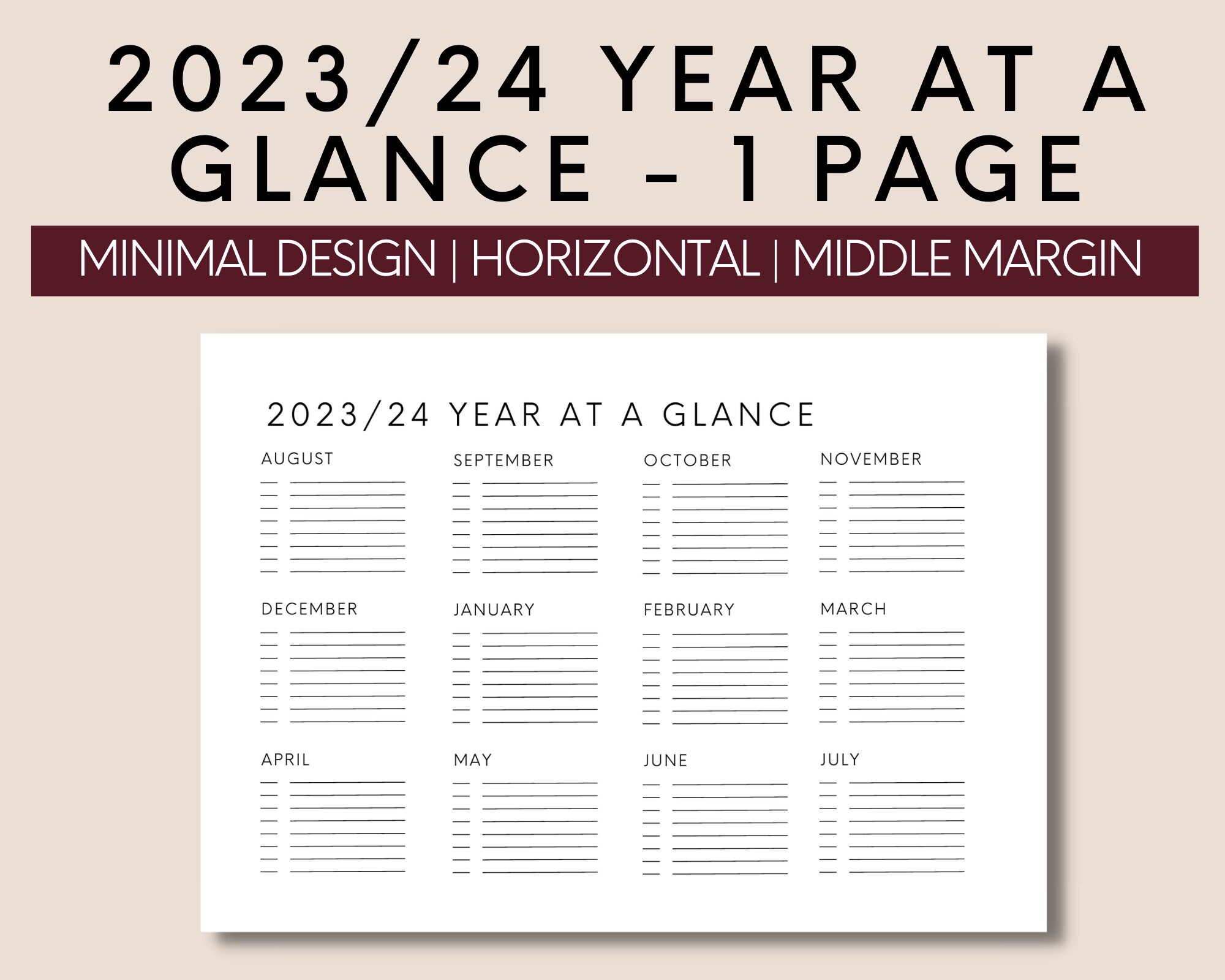Academic at a Glance Calendar - Etsy
