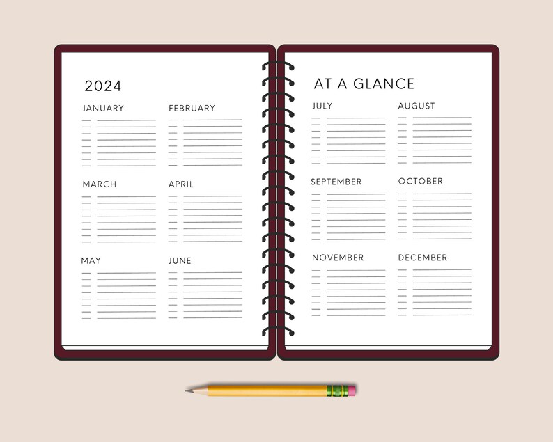 2024 year at a glance calendar on two pages 2024 printable etsy australia