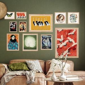 Eclectic Wall Art Set, Eclectic Gallery Wall, Famous Paintings, Boho Wall Art, Wall Art Bundle, Cranes, Klimt, Butterflies, Pop Art Wall