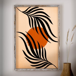 Abstract Botanical Wall Art, Leaves and Sun, Mid Century Modern, Leaves Print, Abstract Art, Neutral Wall Decor, Boho Wall Art, Botanical