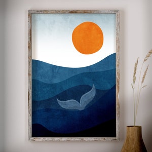 Waves Wall Art, Nautical Art Print, Ocean Wall Decor, Navy Wall Art, Whale Tail Print, Printable Wall Art, Beach House Wall Decor