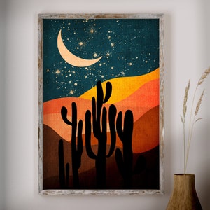 Desert Wall Art, Printable Cactus, Desert Night Scenery, Desert Landscape, Arizona Print, Desert Sunset, Printable Wall Art, Burnt Orange