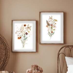 Wildflower Wall Art Set, Watercolor Wildflowers, Botanical Wall Art, Floral Wall Print, Boho Decor, Neutral Watercolor Wildflower Prints