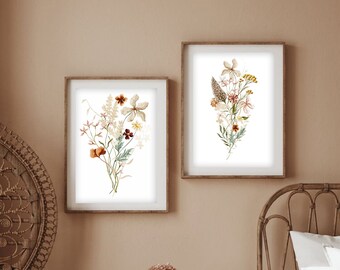 Wildflower Wall Art Set, Watercolor Wildflowers, Botanical Wall Art, Floral Wall Print, Boho Decor, Neutral Watercolor Wildflower Prints
