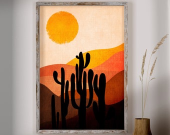 Abstract Desert Wall Art, Western Art, Desert Art, Desert Sun, Deser Landscape, Desert Scenery, Burnt Orange Wall Decor, Instant Download