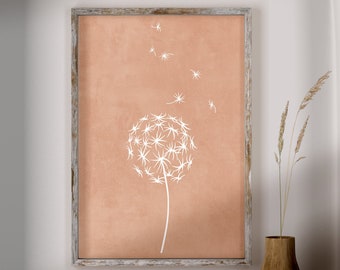 Dandelion Wall Art, Dusty Pink Wall Decor, Dandelion Printable, Boho Wall Art, Botanical Prints, Calming Wall Decor, Mid Century Modern
