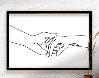 Holding Hands Art Print, Line Art Hands, Couple Hands,  Black and White Prints, Printable Wall Art, Couple Gifts, Anniversary Gift