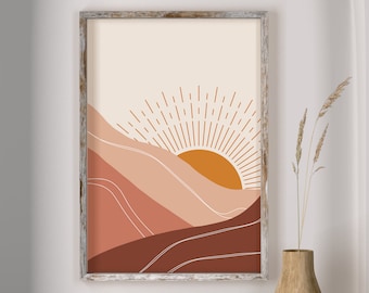 Abstract mountain landscape print, boho printable wall art, neutral mountain, boho printable decor, abstract mountain, printable landscape