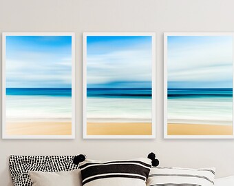 Ocean Wall Art Set of 3, Large Wall Decor, 3 piece Wall Art, Beach Decor, sea Wall Art,  Coastal wall art, Beach Wall Art, Sea triptych