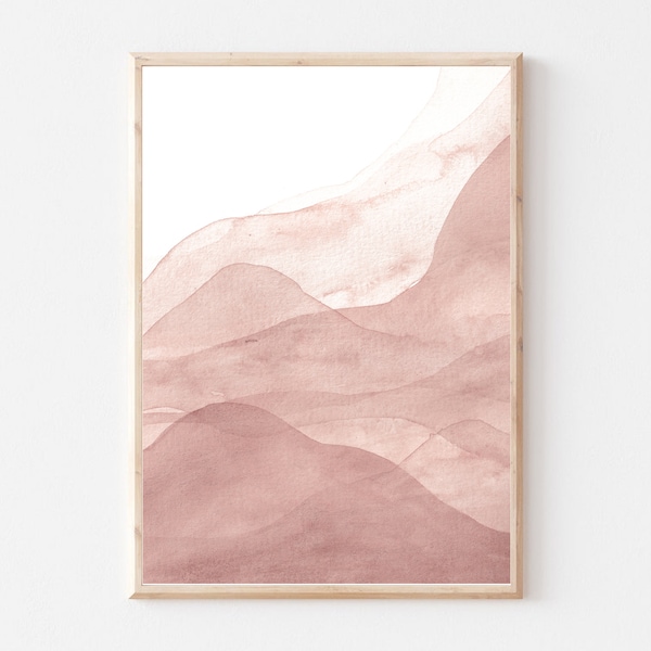 Abstract Mountains Wall Art, Pastel Wall Art, Boho Wall Decor, Wavy Mountains, Ombre Mountains, Pastel Mountains, Watercolor, Ombre Mountain