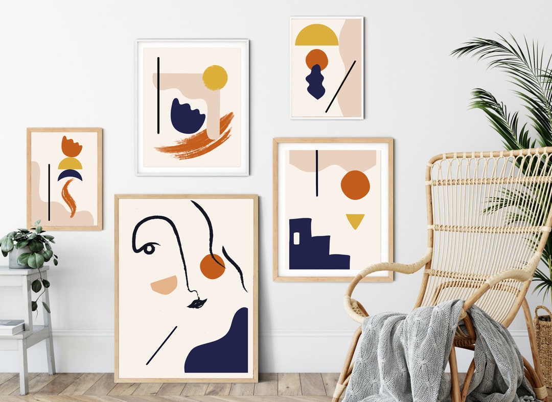 Wall Art Set of 5, Abstract Boho Art Set of 5 Prints Bundle, Terracotta ...