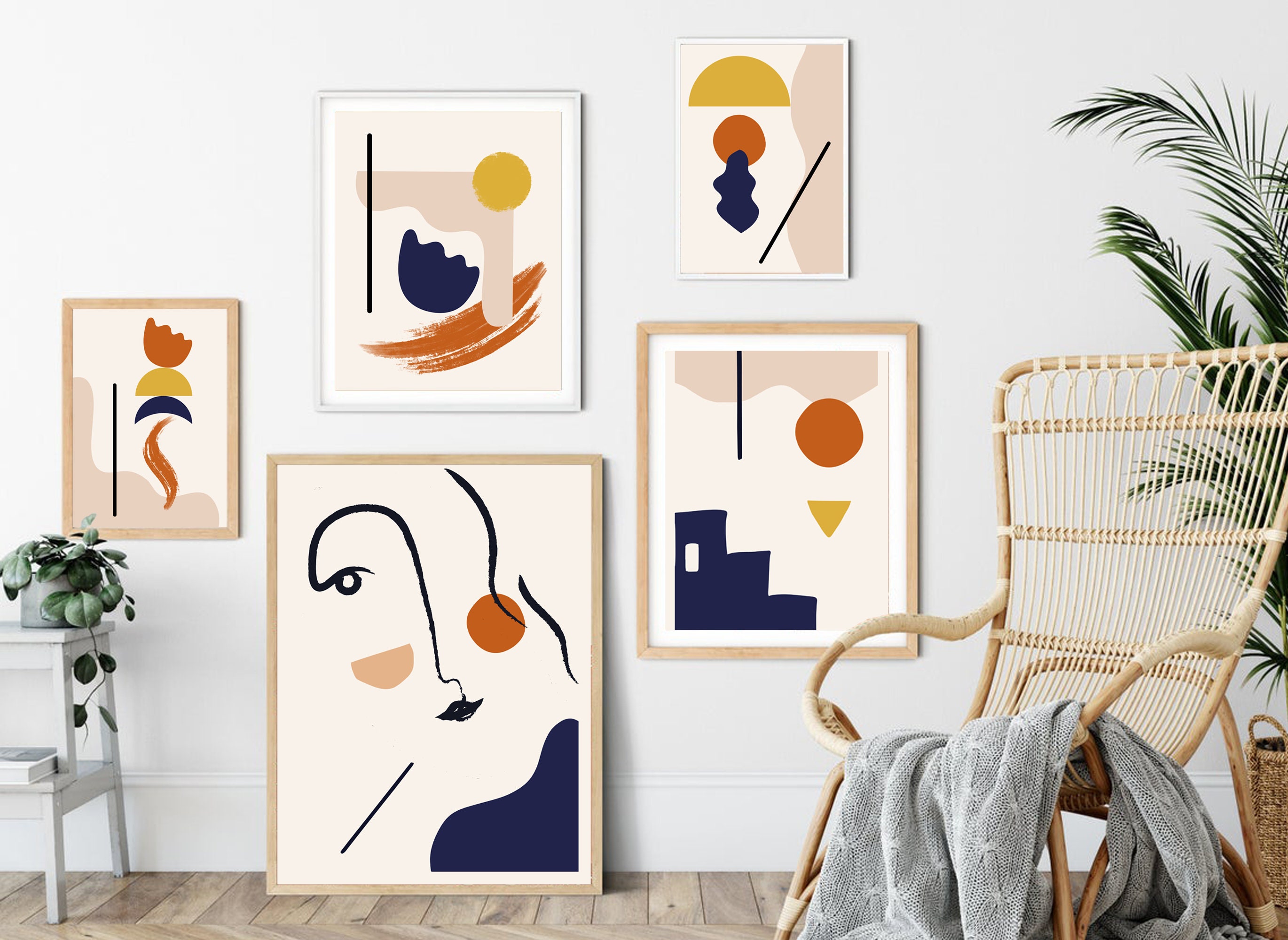 Wall Art Set of 5, Abstract Boho Art Set of 5 Prints Bundle, Terracotta ...