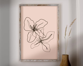Printable Flowers Wall Art, Modern Art Print, Neutral Botanical Art, Scandinavian, Floral, Neutral Printable Art, Line Art Flower