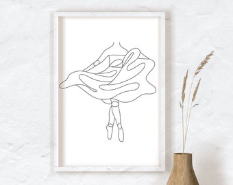 Line Art Ballerina, Ballet Contour Drawing, Fine line Ballerina, Single line ballerina silhouette, boho ballet poster, ballet wall decor